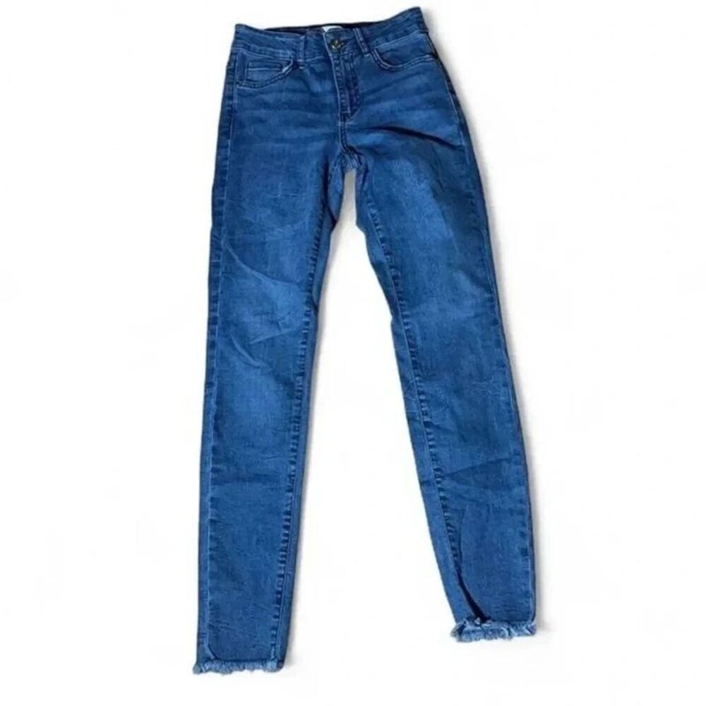 Zara Womens 2 Blue Denim Frayed Hem Skinny Jeans Raw Edge Ankle Edgy